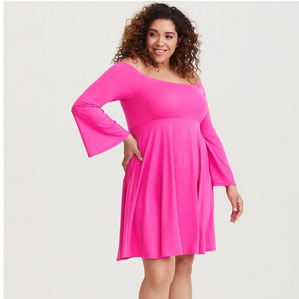 BRIGHT FUSHIA PINK JERSEY SKATER MINI DRESS